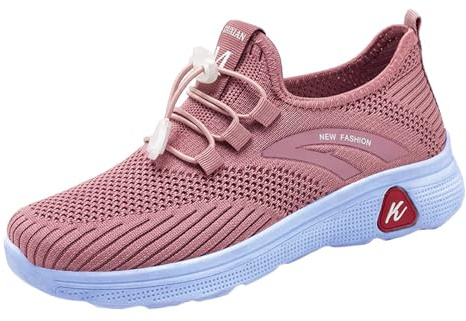 Zapatillas de deporte extra anchas para mujer, cómodas, transpirables, de malla, sin cordones, ligeras, informales, para caminar, atléticas, suela gruesa, tenis de espuma viscoelástica, Pink, 37.5 EU
