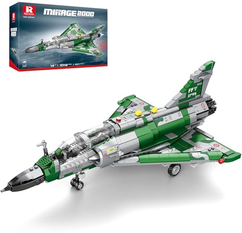 Reobrix Kit de construcción del avión de Combate Mirage 2000 para Adultos y Adolescentes, Modelo de avión Militar, Juguete Stem con Cabina Que se Abre y Tren de Aterrizaje retráctil (1012 Piezas)