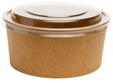 Commerline Salad Bowl 1000 ml, 100 Stück, Salatschale mit Deckel, Braun | Bio Kraftkarton, Einwegschalen, robuste Kartonschale, Salatbox für Gastronomie, Take-away, Catering, Salat To Go