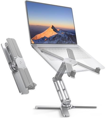 TECKNET Laptop Stand for Desk, 360° Rotating Laptop Riser, Silver | 100% Aluminium, Ergonomic Adjustable Height & Angles, Portable Laptop Stand, Compatible with All 10-17.3 Device
