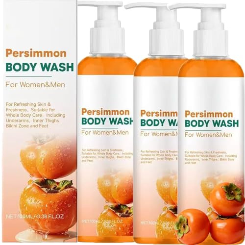 Gel detergente per il corpo con cachi per l'odore degli anziani, gel doccia per donne, sapone cachi contro l'odore degli anziani – ascelle, zona intima, interno coscia, zona bikini, piedi. (3 pezzi)