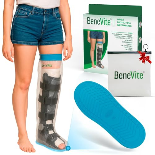 BeneVite Funda Escayola Pierna con Suela Antideslizante, Funda para Escayolado Reutilizable, Protector ducha pierna impermeable, para piscina y playa, bolsas ducha escayola, protector escayola niño