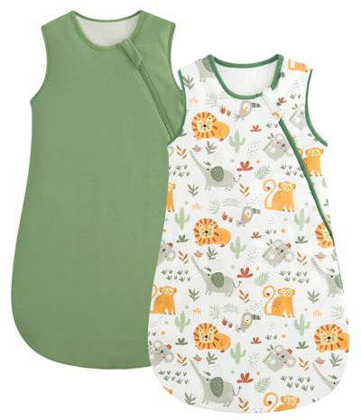WYTbaby 2er Pack Baby Schlafsack 0.5 1 1.5 Tog, 100% Baumwolle Babyschlafsack für Kleinkind Neugeborene Jungen Mädchen 0-24 Monate