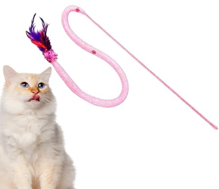 Cat Teaser - Wand Toy 38 cm, 14,96 tum, vridsticka, mellanrumsformad mesh-interaktiv pol, lång hållbar jakt träning, present för att spela boredom underhållning, kattunge vuxen inomhus katttillbehör