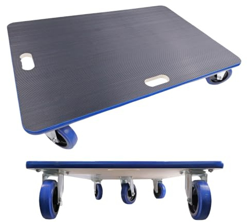 Move-It Xcalibur Heavy-Duty Wood Dolly Trolley, 600kg Load Capacity | 90 x 60mm, Large Non-Slip Platform Cart with 5 Blue Elastic Rubber Swivel Castors, Extra Centre Wheel Support