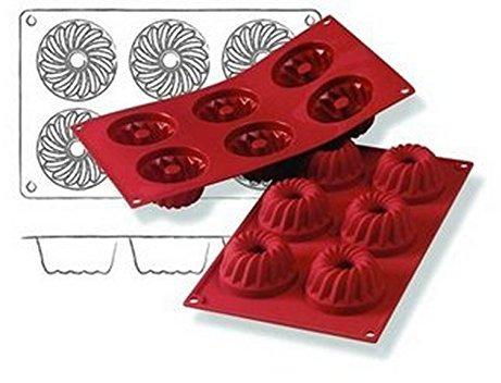 Molde para 6 bizcochos Gugelhupf - Silicona - Cada uno diá. 7 cm x 3,6 cm altura - Calidad garantizada