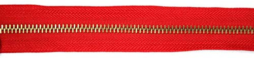 Endlosreißverschluss Metall, Goldschiene, 5 Meter, inkl. 10 Autolock Zipper/Farbe: 05 - rot