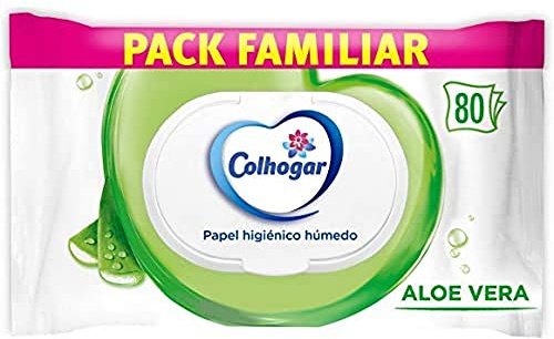 Colhogar Aloe x80 Engångsvått toalettpapper med Aloe Vera Extract - Alkoholfri - Dermatologiskt testad - Förpackning med 80 våtservetter och engångsservetter per toalett