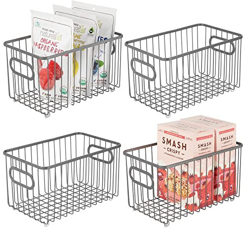 mDesign 4er-Set Küchenkorb aus Metall – flexibler Aufbewahrungskorb für die Küche, Vorratskammer etc. – kompakter und universeller Drahtkorb mit Griffen – grau