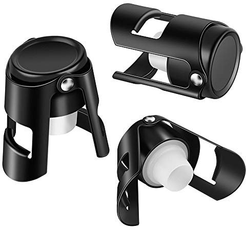 Ausyde Sektverschluss Sektflaschenverschluß flaschenverschluss Edelstahl Stopper für Champagner Vakuum Versiegelt für Weinflaschenverschluss Prosecco,Sekt Weinverschluss(3 Black Pack) (Matt-schwarz)