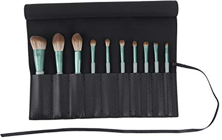 Bird&Fish Makeup Brush Case Travel, makeup brush bag，makeup brush silicone case roll up bag,Rolling Bag Storage Case PU Leather,Holder Organizer Brushes Pouch Cosmetic Bag for Travel(Black)