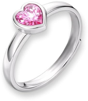 CLEVER SCHMUCK Silberner Mädchen Ring glänzend poliert mit Herz rosa Zirkonia 925 Sterling Silber Größenverstellbar für Kinder im Etui rosa