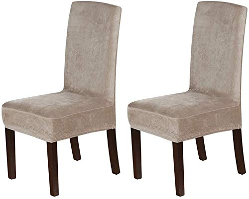 LINGKY Samt Esszimmer Stuhlhussen Stretch Stuhlhussen Für Esszimmer Parson Stuhl Schonbezüge Stuhl Schutzhüllen Esszimmer, Soft Thick Solid Velvet Fabric Washable (Taupe,Set of 2)
