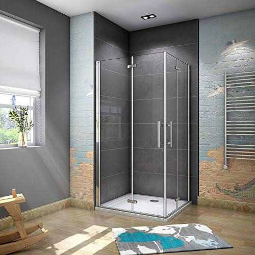 AICA cabine de douche 100x80x185cm en verre anticalcaire 2 portes de douche pilante et pivotante