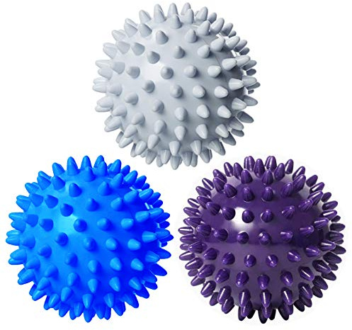 Anvin taggiga massagebollar paket med 3 muskelrullar lacrosse-bollar för plantar fasciit rygg axlar smärtlindring fotmuskler, triggerpunkt yoga, djup vävnad, stressreflexologi (silver/blå/lila)