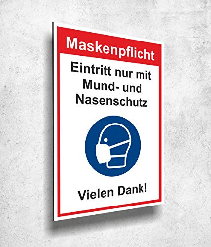 Aluverbund Schild Mundschutz tragen 20x30cm UV Druck - 3mm Stärke - Made in Germany Art.Nr.1010