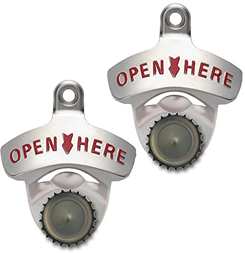 Luwanburg Stainless Wall Mounted Magnetic Beer Bottle Opener- Silver Magnetic Bottle Cap Opener Mountable (Pack of 2)