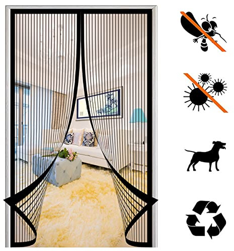 Magnet Fliegengitter TüR, Magnetischer Insektenschutz BalkontüR Automatisches SchließEn Selbstklebend Moskitonetz Ohne Bohren, für Wohnzimmer TerrassentüR-Black-a||100x220cm(39x86inch)