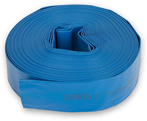 EBERTH 2 Flachschlauch Gartenschlauch für Pumpen in 30m Länge, 2 Zoll, 52mm Durchmesser, flexibel, widerstandsfähiges PVC, Industrieschlauch, Wasserschlauch zur Bewässerung, in blau
