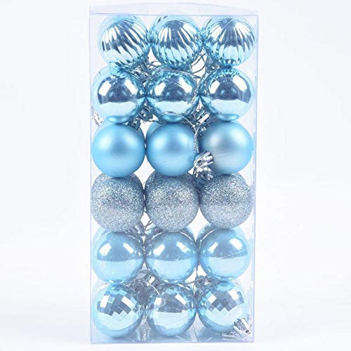 Kipokalor Mini Christmas Tree Ice Blue Ball Ornaments, 35pcs Shatterproof Satin Shiny and Glitter Finish Bulb Christmas Ornaments (4CM, Ice Blue)