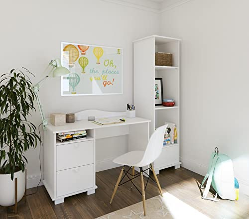 Kids Collective Schreibtisch, Kinderschreibtisch mit 74 cm Arbeitshöhe und Zwei Schubladen und Ablagefach in weiß Made in Europe