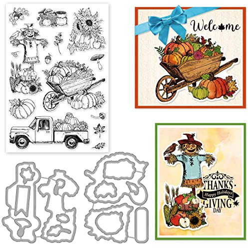 ORIGACH Herbsternte Transparente Stempel und Stanzformen Set für Kartenherstellung, Kürbis Sonnenblume Silikonstempel und Stanzschablonen Set für DIY Scrapbooking Grußkarten Fotoalbum Dekorativ