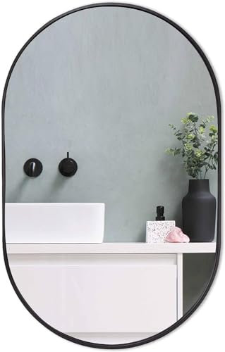 ZENIDA 80 x 51 cm - Miroir mural ovale avec cadre en métal noir de qualité supérieure - Design moderne - Grand miroir pour couloir, salle de bain, salon et plus encore