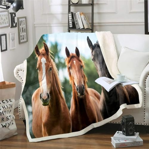 Kuscheldecke 150x200 cm 3D Braunes Pferd, Wolldecke Pferd Flauschige Fleecedecke, Warme Sherpa Decke Wohndecke Sofadecke, für Tagesdecke Blanket Couchdecke YY1542