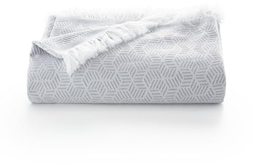 GAMUSI Couvre-lit multi-usage en coton doux géométrique pour lit et canapé, 180 x 140 cm, gris clair