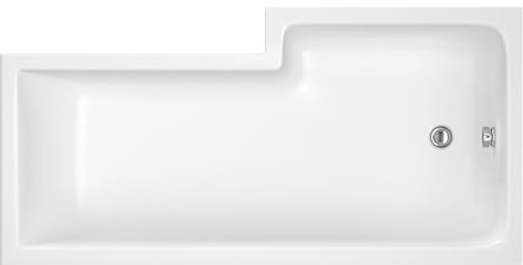 Balterley 1500 x 850mm L Shape Shower Bath with Legs & Overflow, Single Ended Gloss White Soaking Shower Bath, Acrylic Baths for Bathrooms, Left Hand Square with Wider End, Adjustable Leg Set (White)