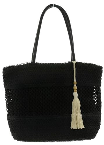 Dekoleidenschaft Häkeltasche Papierschnur in schwarz, Shopper, Einkaufstasche, Schultertasche, Strohtasche, Basttasche