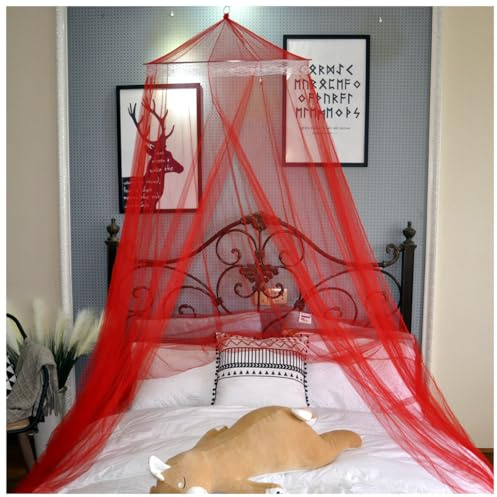 Wisafory Moustiquaire de lit en dentelle - Moustiquaire dôme - Rouge - Taille XL
