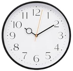 ROCKING GIFTS Orologio da parete rotondo in plastica nera e bianca con meccanismo silenzioso, decorazione murale moderna e minimalista, 30 cm