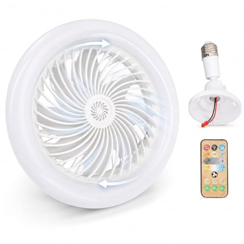 Elprico Ventilatore da Soffitto E27 con Luci, Ventilatore da Soffitto con Presa 30 W con Telecomando, Ventilatore da Soffitto a Basso Profilo Piccoli Spazi Camera da Letto Home Office