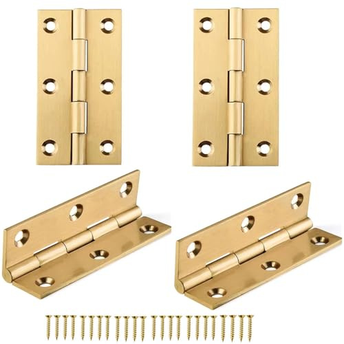 4 bisagras de latón macizo, bisagras de puerta de latón de alta gama, bisagras plegables con tornillos de fijación, doradas, 6,3 cm
