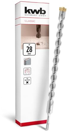 kwb SDS Plus Bohrer, SDS Plus Hammerbohrer (Ø 28 mm x 460/400 mm, mit extrem schneller Hartmetall 4X-Schneide, für armierten Beton, Stein & Mauerwerk)