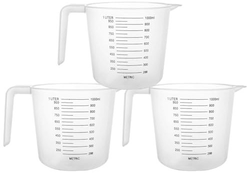 ASelected 3pk Plastic Measuring Jugs 1 Litre, Clear Measuring Cup with Handle Plastic Jugs with Easy-to-Read Measurements for Kitchen Baking with Measuring Scale Easy Pour
