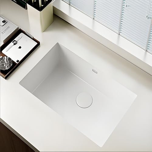 Kaverno Fregadero Cocina Bajo Encimera, Fregaderos de Acero Inoxidable 304 Blanco, Fregadero Multifuncional Independiente Modernos con Escurridor para Granja, RV de Granja(35 * 32cm)