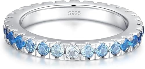 Ewigkeitsring aus 925 Sterling Silber mit Blauen Steinen – Damenring Hochglanzpoliert, Ring Saphir und Türkis Blautöne – Eleganter Stapelring