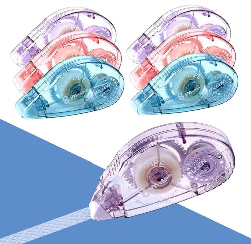 6 Pack Scrapbooking Supplies, 8m x 8mm Glue Tape Scrapbook Tape Double Sided Tape Dispenser Transparent Glue Roller Scrapbook Accessories for DIY Crafting Envelope Sealing (Pink&Purple&Blue)