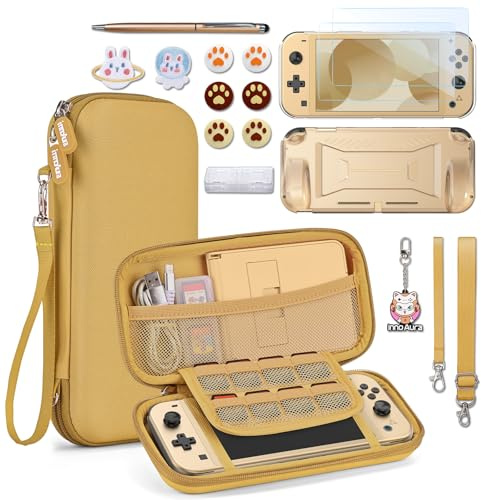 innoAura Switch Lite Case 18 in 1 Switch Lite Accessories Bundle with Switch Lite Carrying Case, Switch Game Case, Switch Lite Screen Protector, Switch Stand, Switch Thumb Grips (Golden)