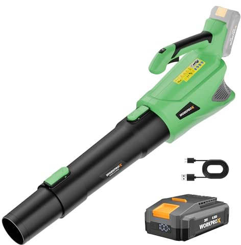 WORKPROX Cordless Leaf Blower with 5 Gear Adjustable Speed, 20V Garden Blower with 4000mAh Battery, Electric Powerful Axial Leaf Blower with High Airflow for Garden, Yard and Patio Cleaning
