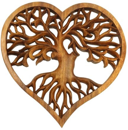 Oriental Galerie Lebensbaum Herzform Wandbild Wanddeko Mandala Zeichen Wandrelief Herz Symbol Tree of Life Mythologie Deko Holz 30 cm