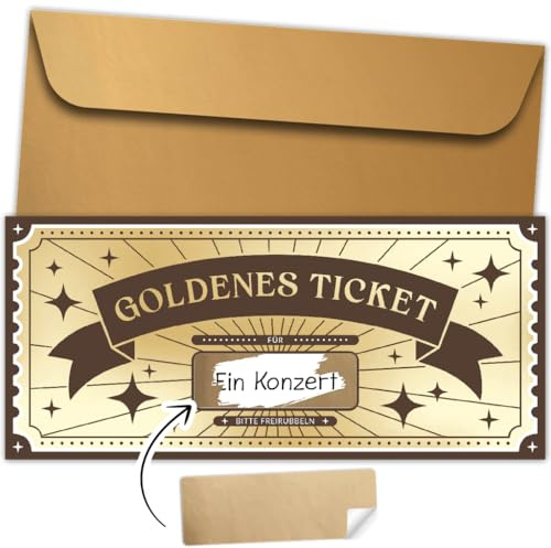 LEBENSKOMPASS Goldenes Ticket als besondere Geschenkidee - Set aus einem Ticket und dem passenden Umschlag - Gutschein zum selber ausfüllen mit Rubbelaufkleber, Rubbelkarte