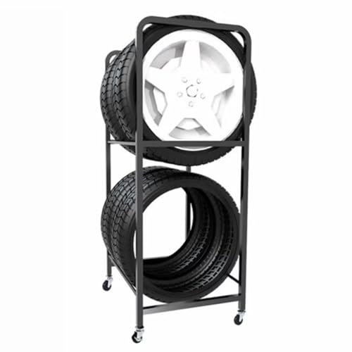 Reifenständer, freistehender 2-stufiger Reifenhalter für die Garage, robuster Reifenständer aus Stahl mit Rollen, Werkstattregal für Autohäuser/Autowerkstätten (Größe: 26,8 x 19,7 x 50,4 Zol