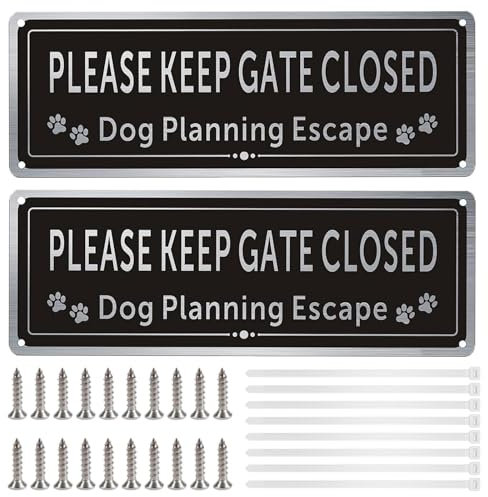 2 Pcs Please Keep Gate Closed Sign Guard Dogs Warning Signs Beware of the Dog Keep Gate Closed Sign 3.5 * 9.8 inches Aluminum Brushed UV Resistant Waterproof Please Close Gate Signs