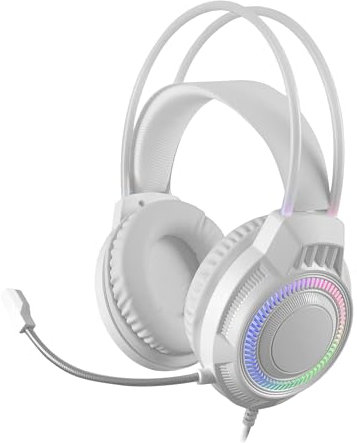 Mars Gaming MH124, Cuffie Gaming FRGB Rainbow, Design Ergonomico, Microfono Flessibile, Controllo del Volume, Windows, Linux, Mac, PS4, PS5, Xbox One, Xbox Series X|S, Switch, Switch 2, Bianco