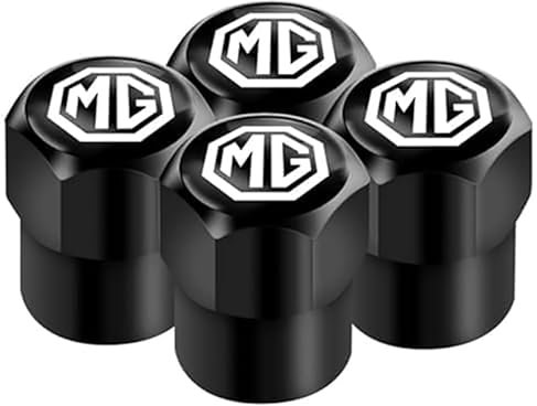 IUYTGTR 4 Stück Auto Ventilkappen, für MG MG5 EV (Estate) 2020 2021 2022 Leuchtende Reifenkappen, Mit Beschriftung Ventilkappen Auto Reifen Staubkappen,normal-Black