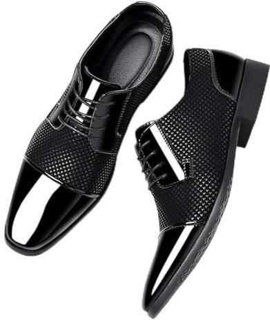 Trendiga klassiska män klänning skor för män Oxfords lackskor Snörning Formella svart läder Bröllopsfest Skor,Svart,47 EU