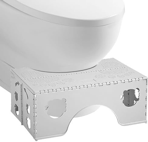 Tabouret De Toilette Physiologique Pliable pour Adulte, Design avec Large Repose-Pieds, Salle De Bain WC (Gris)